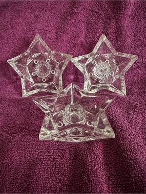 Set of 3 Star-Shaped Clear Glass Candle Holders